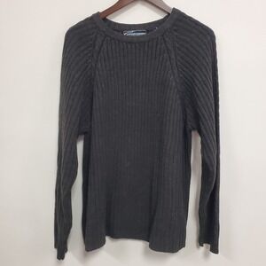 Vintage Point Zero Mens Chunky Ribbed Knit Wool Sweater Size M Gray Classic